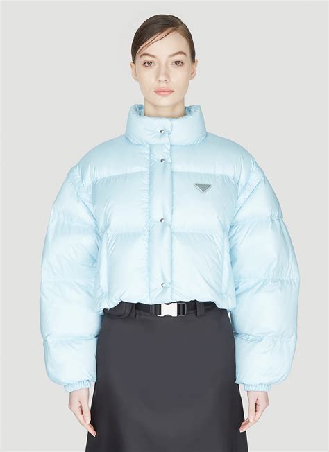 prada cropped puffer jacket blue|cropped puffer jacket with drawstring.